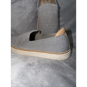 UGG Sammy Metallic Knit Slip On Sneakers Silver Grey Ribbed Flats Women's Sz 39